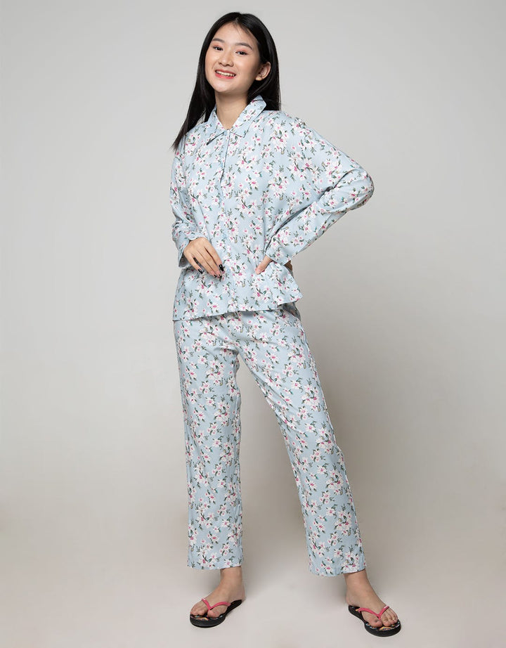 St. Yves Long Sleeve Pyjama Pants Bright Anemone Pl-Bria:Pastel Blue:M:Floral:Ls Pyjama Pant