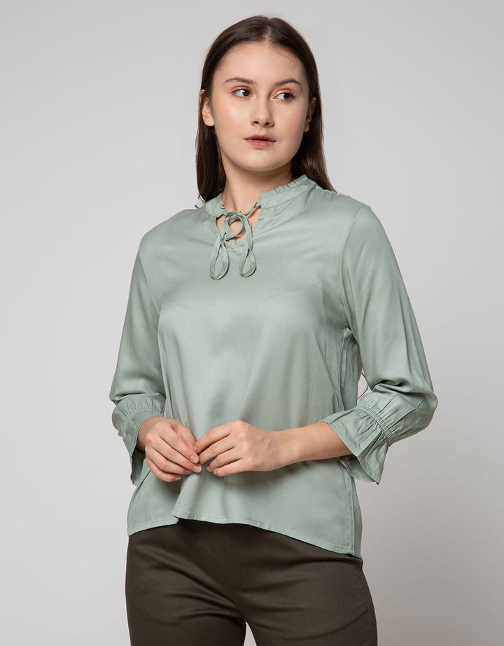 Connexion Blouse 7 /8 Sleeve Rayon Twill Ruffle Neck