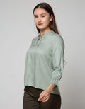 Connexion Blouse 7 /8 Sleeve Rayon Twill Ruffle Neck