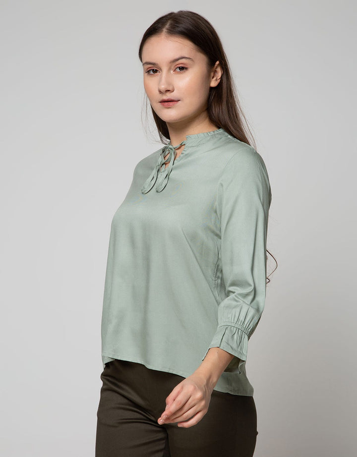 Connexion Blouse 7 /8 Sleeve Rayon Twill Ruffle Neck