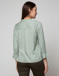 Connexion Blouse 7 /8 Sleeve Rayon Twill Ruffle Neck