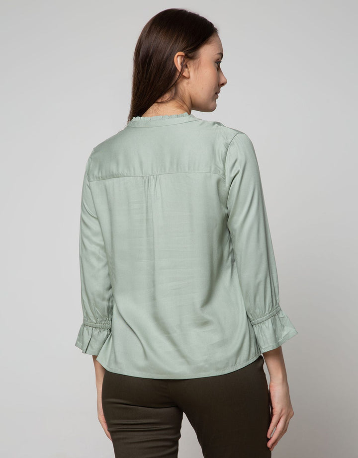 Connexion Blouse 7 /8 Sleeve Rayon Twill Ruffle Neck