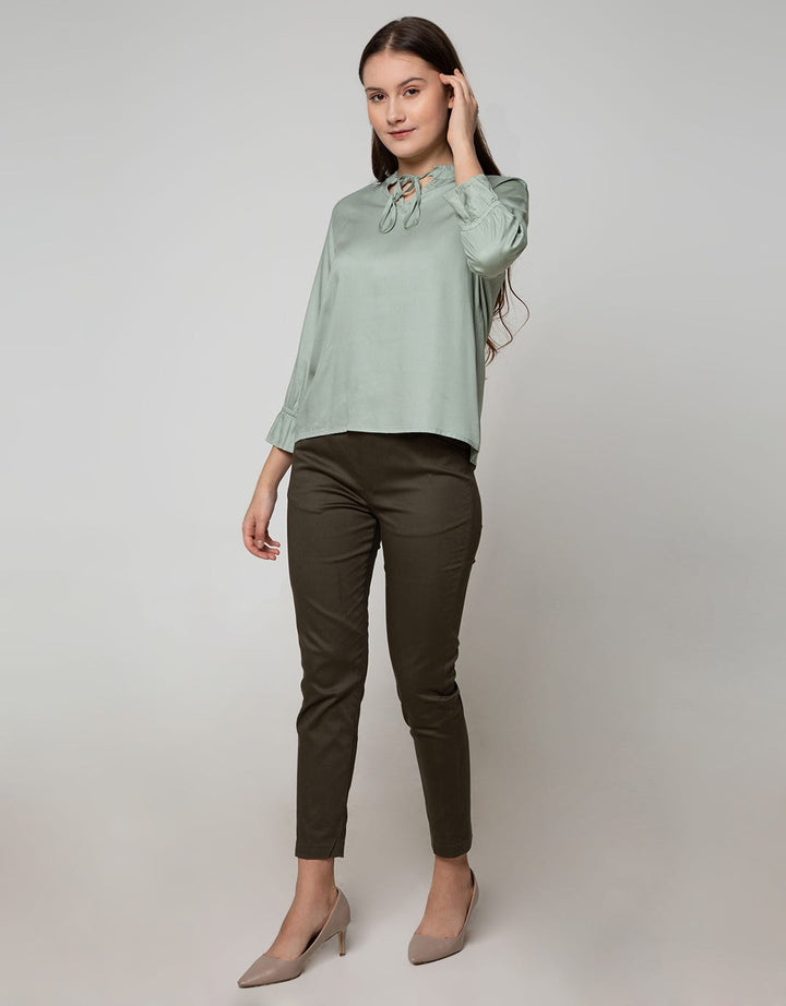 Connexion Blouse 7 /8 Sleeve Rayon Twill Ruffle Neck