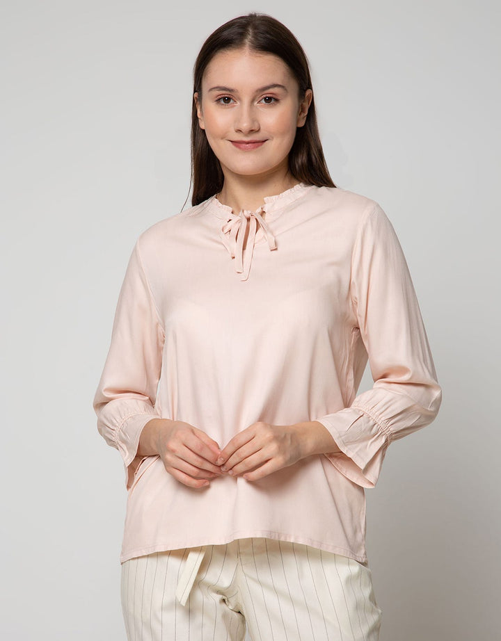 Connexion Blouse 7 /8 Sleeve Rayon Twill Ruffle Neck