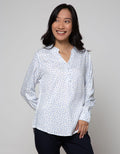 St. Yves Long Sleeve Blouse Top Print Flower With Roll Sleeves