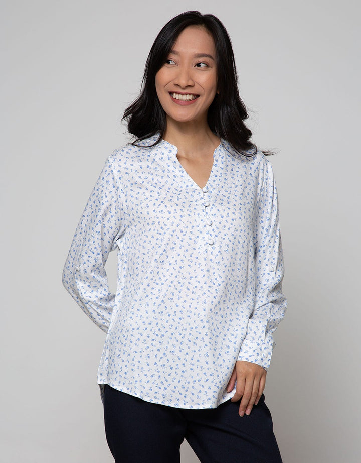 St. Yves Long Sleeve Blouse Top Print Flower With Roll Sleeves