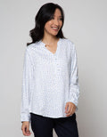 St. Yves Long Sleeve Blouse Top Print Flower With Roll Sleeves