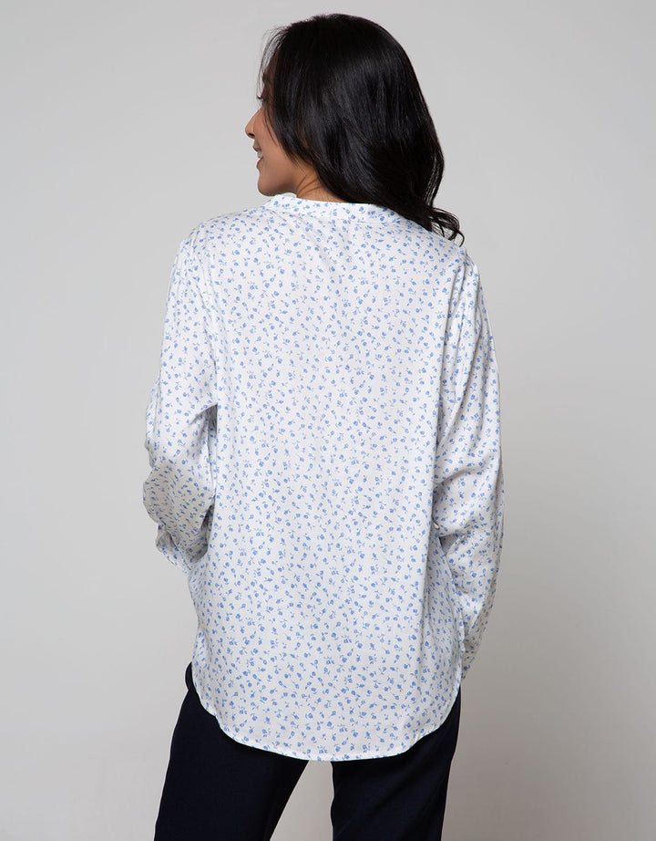 St. Yves Long Sleeve Blouse Top Print Flower With Roll Sleeves
