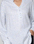 St. Yves Long Sleeve Blouse Top Print Flower With Roll Sleeves