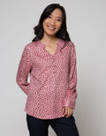 St. Yves Long Sleeve Blouse Top Print Flower With Roll Sleeves
