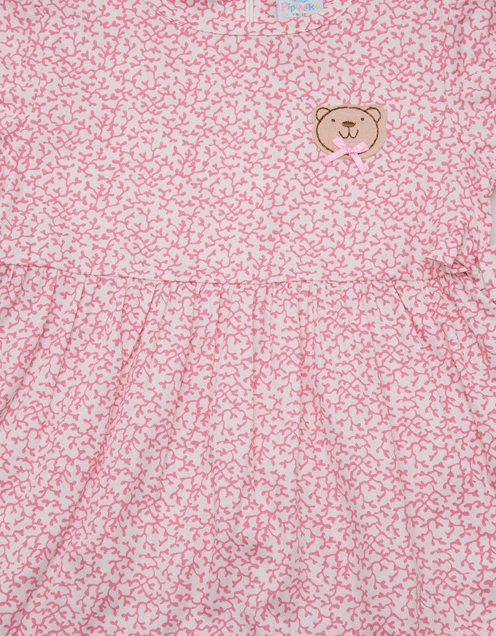 Pipiniko Short Sleeve Midi Dress Full Print With Ribbon