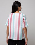 St. Yves Short Sleeve Blouse Top Text Print Stipe