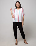 St. Yves Short Sleeve Blouse Top Text Print Stipe