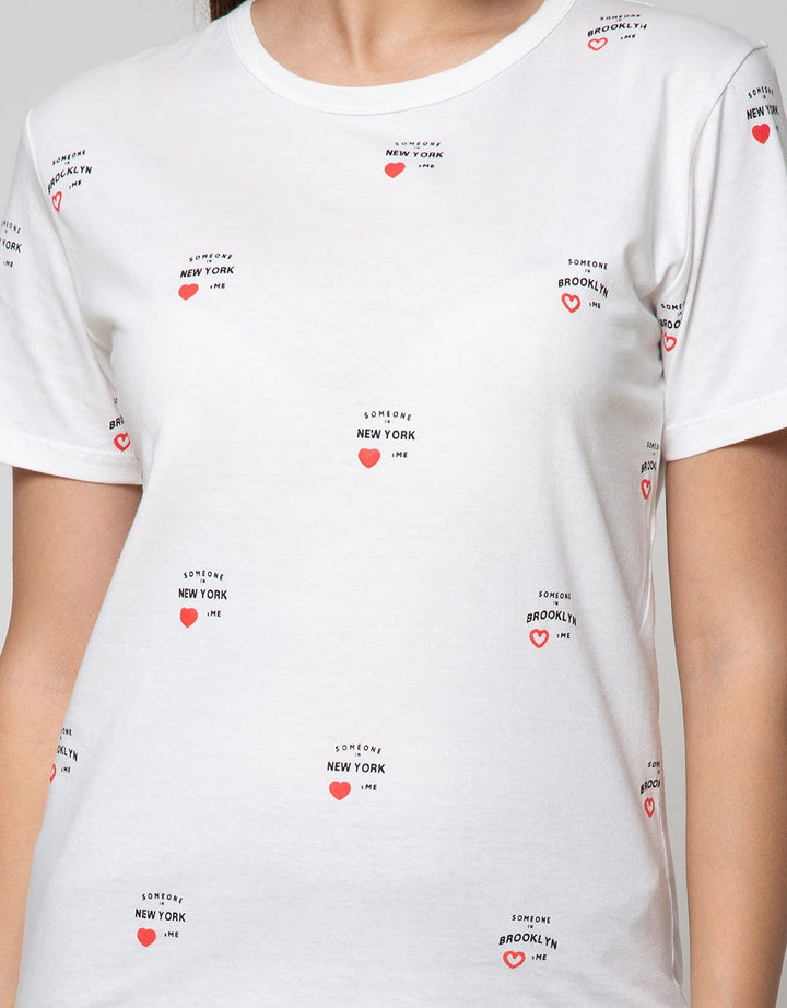 Nevada Short Sleeve T-Shirt Wording Print Random Small Heart