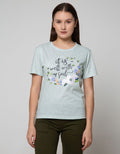 Details Short Sleeve T-Shirt Flower Chest Round Words