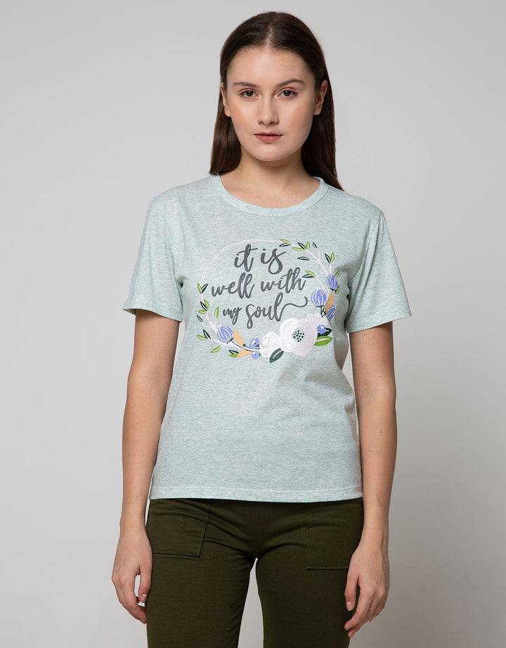 Details Short Sleeve T-Shirt Flower Chest Round Words