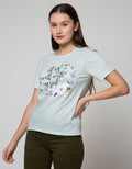 Details Short Sleeve T-Shirt Flower Chest Round Words