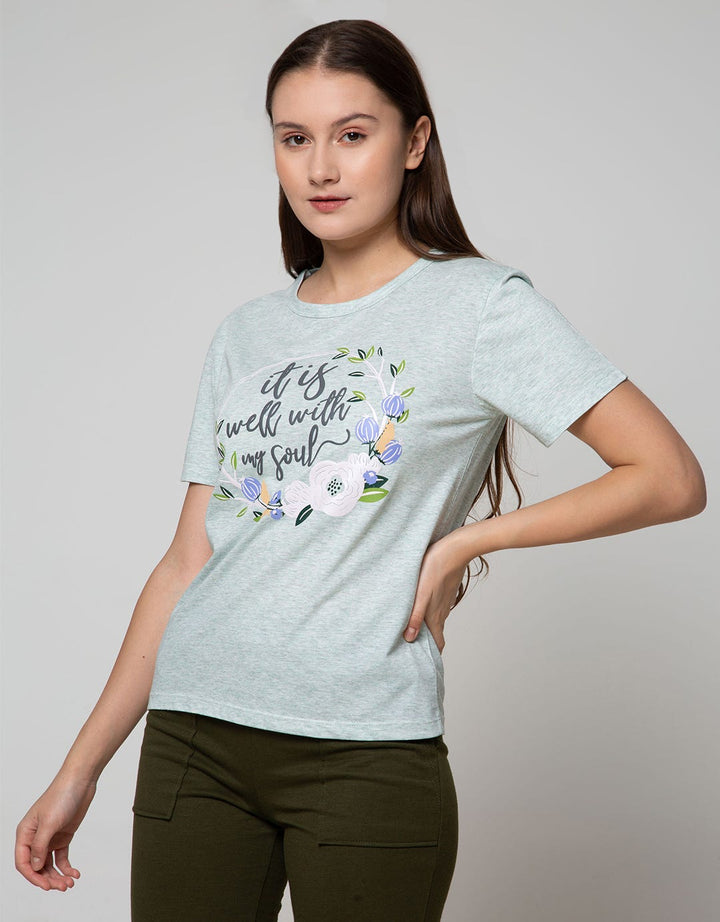 Details Short Sleeve T-Shirt Flower Chest Round Words