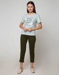 Details Short Sleeve T-Shirt Flower Chest Round Words