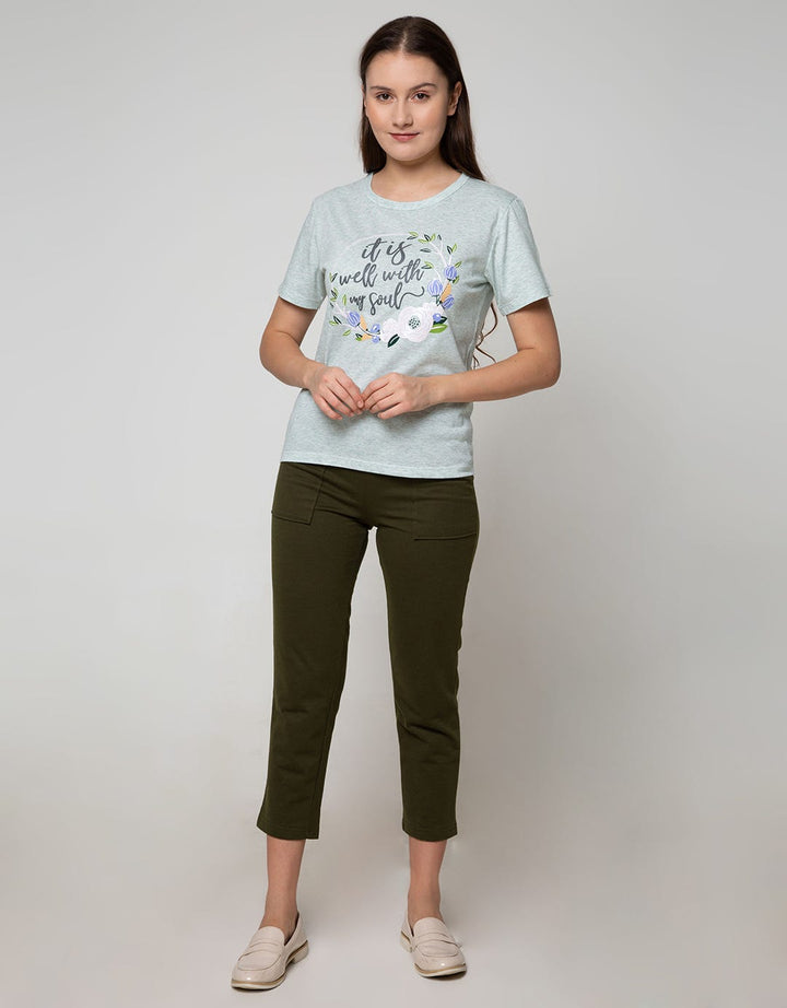 Details Short Sleeve T-Shirt Flower Chest Round Words