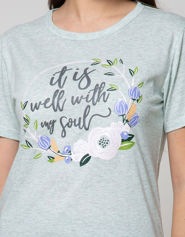Details Short Sleeve T-Shirt Flower Chest Round Words