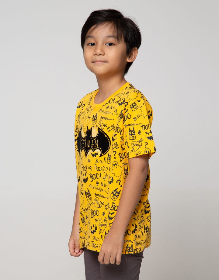 Batman Character Full Print Letter Logo Flocking T-shirt