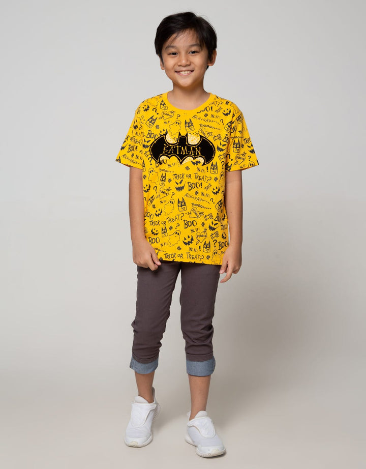 Batman Character Full Print Letter Logo Flocking T-shirt