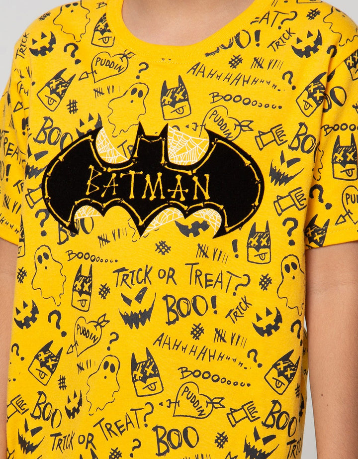 Batman Character Full Print Letter Logo Flocking T-shirt