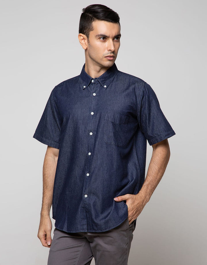Cole Short Sleeve Shirt Solid Indigo