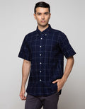Cole Short Sleeve Shirt Regular Check Indigo