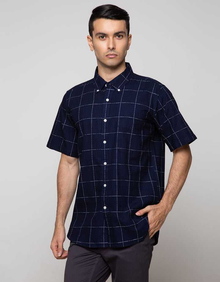 Cole Short Sleeve Shirt Regular Check Indigo