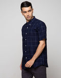 Cole Short Sleeve Shirt Regular Check Indigo