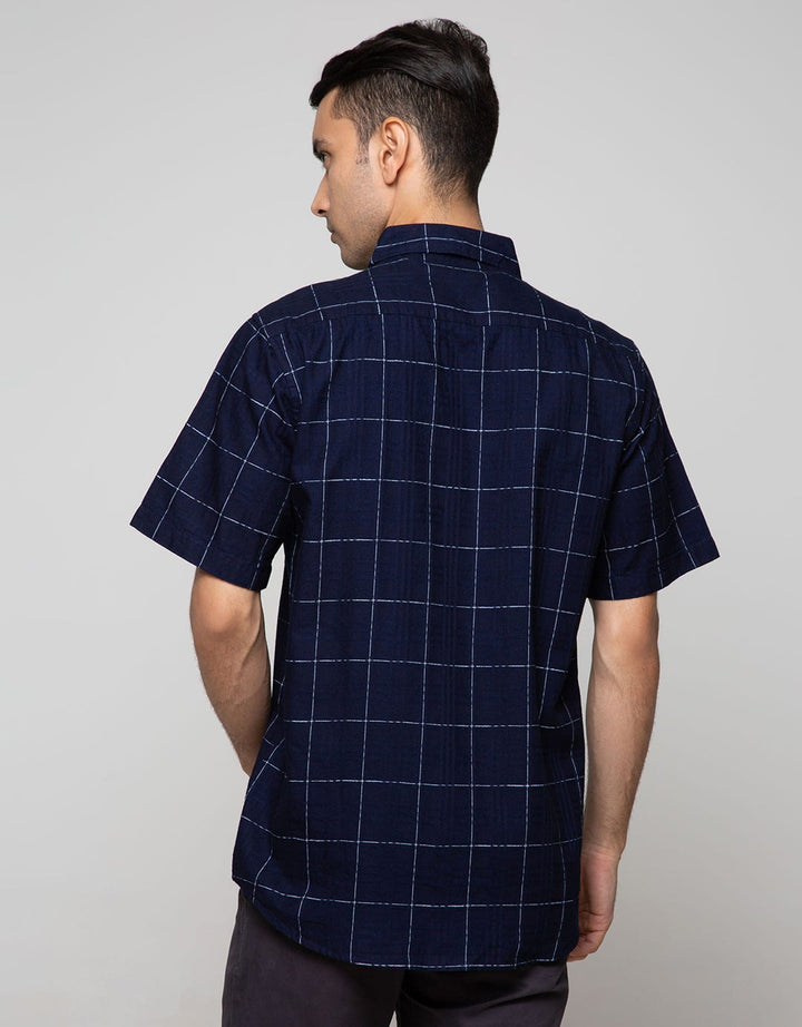 Cole Short Sleeve Shirt Regular Check Indigo