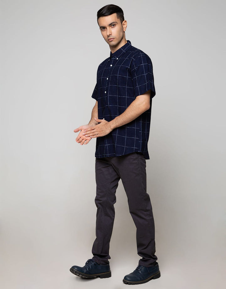 Cole Short Sleeve Shirt Regular Check Indigo