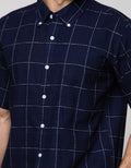 Cole Short Sleeve Shirt Regular Check Indigo