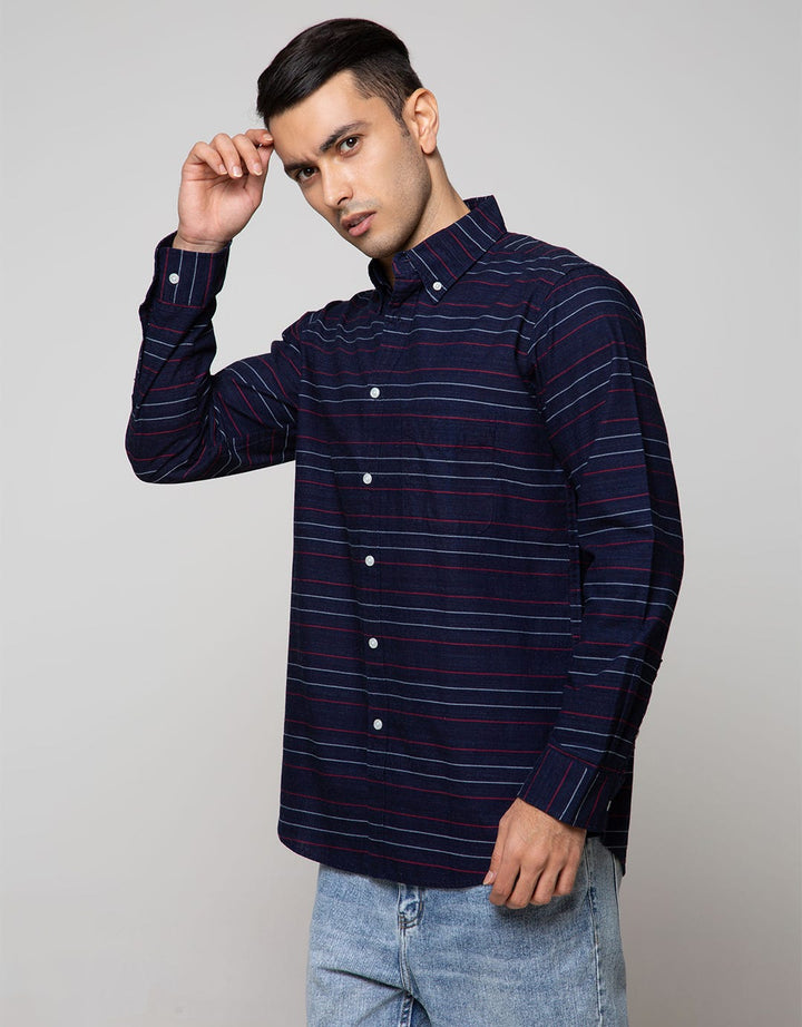 Cole Long Sleeve Shirt Regular Stripe Indigo