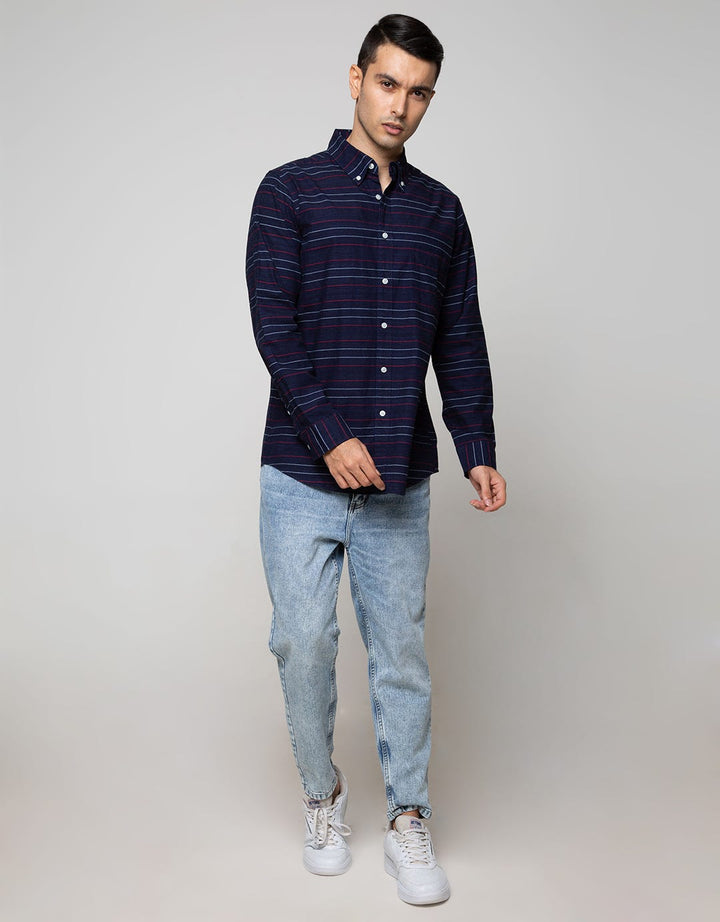 Cole Long Sleeve Shirt Regular Stripe Indigo