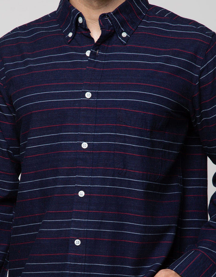 Cole Long Sleeve Shirt Regular Stripe Indigo