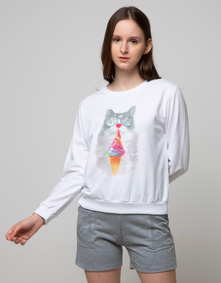 Nevada Sweatshirt Sequin Cat And Ice Cream