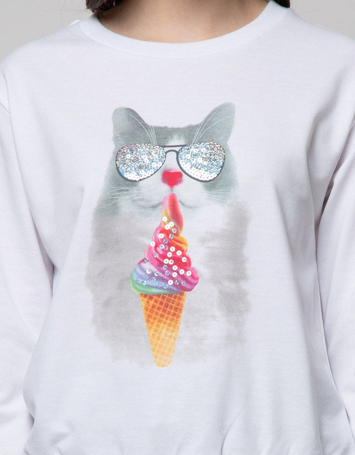 Nevada Sweatshirt Sequin Cat And Ice Cream