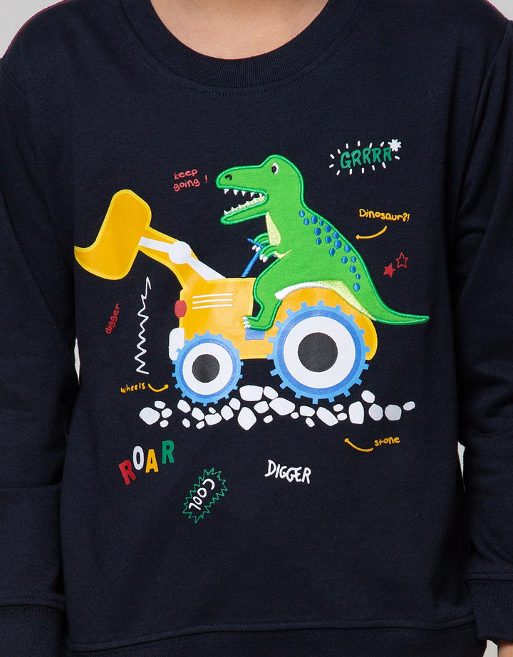 Little M Sweater Dino Excavator Bordir