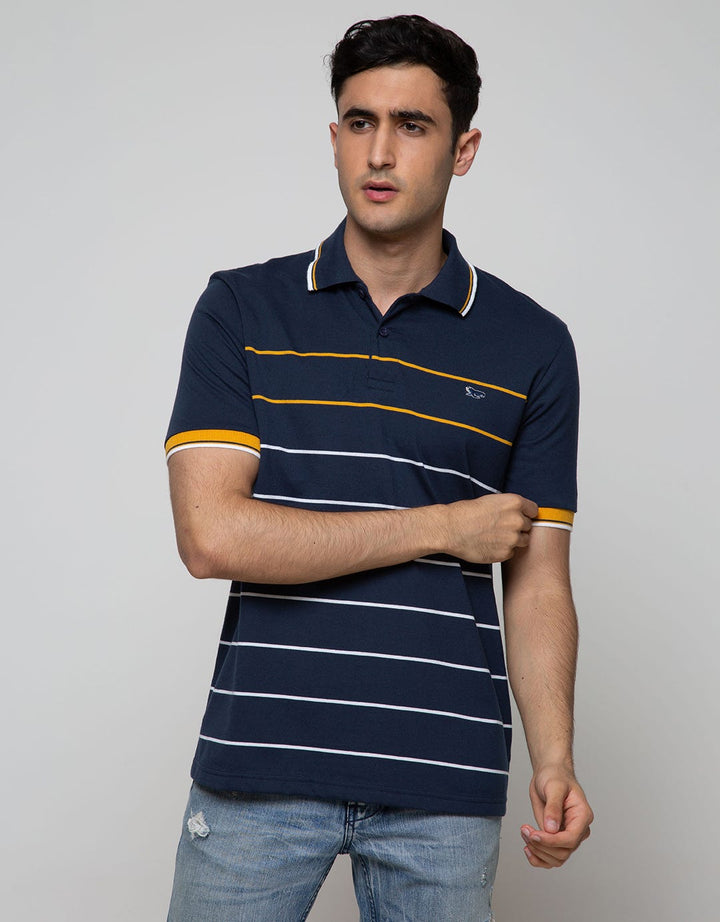 Walrus Kaos Polo Pria Motif Garis Kecil