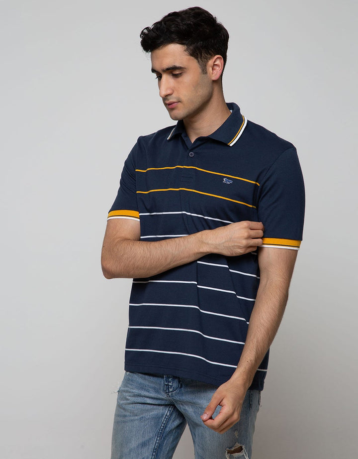 Walrus Kaos Polo Pria Motif Garis Kecil