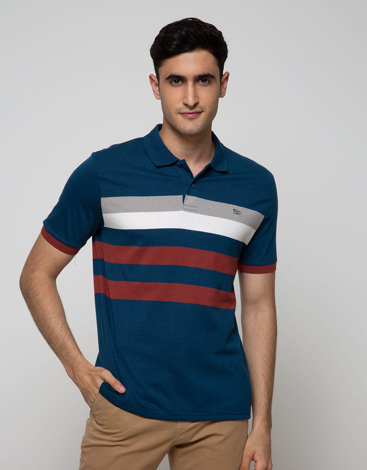 Walrus Men's Casual Short Sleeve Polo Shirt Striped Regular Fit