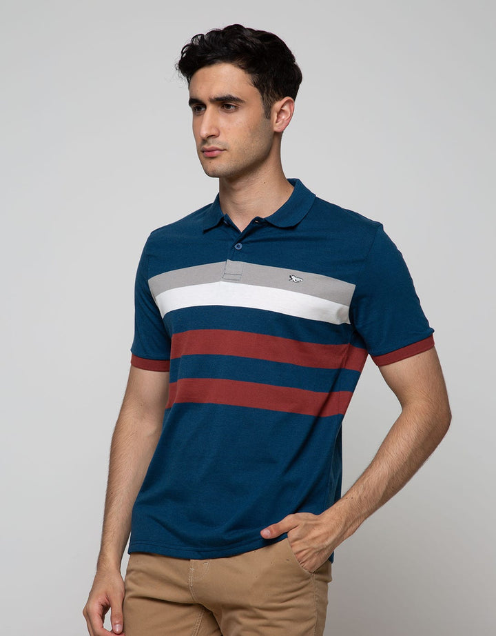 Walrus Men's Casual Short Sleeve Polo Shirt Striped Regular Fit