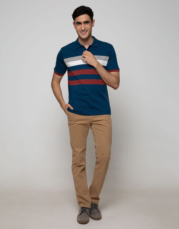Walrus Men's Casual Short Sleeve Polo Shirt Striped Regular Fit