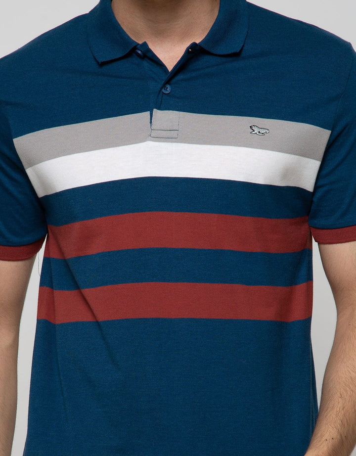 Walrus Men's Casual Short Sleeve Polo Shirt Striped Regular Fit