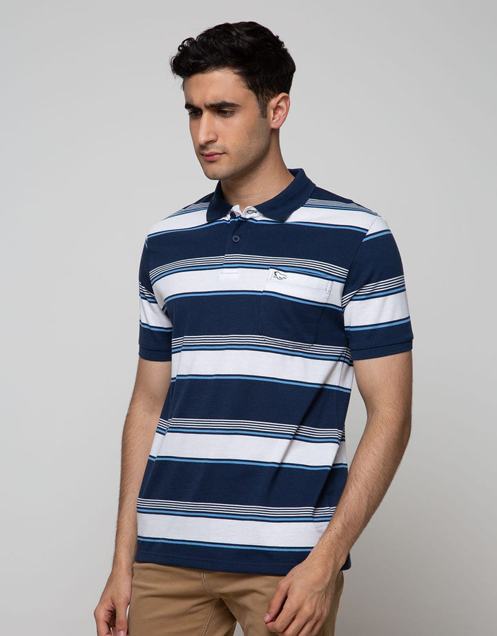 Walrus Men's Casual Short Sleeve Polo Shirt Striped Regular Fit