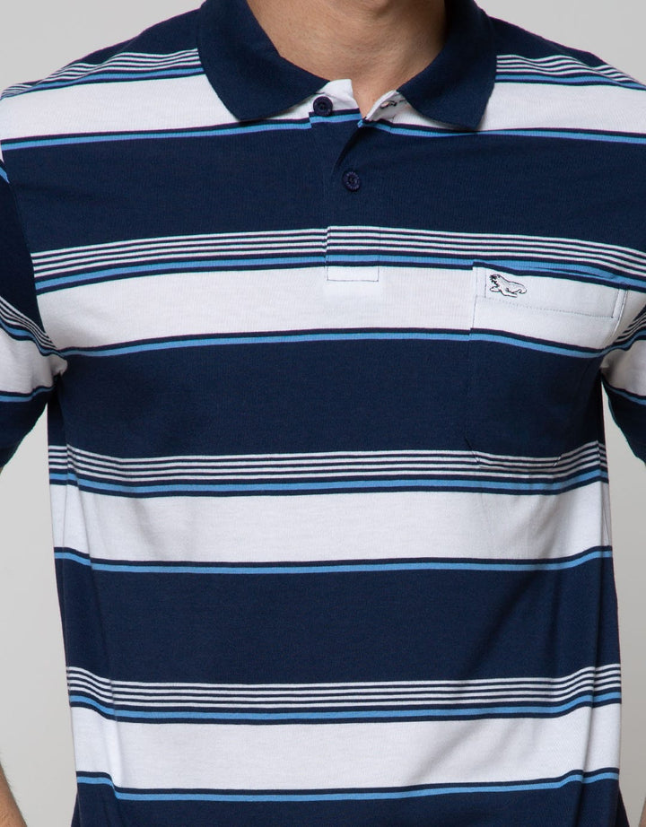 Walrus Men's Casual Short Sleeve Polo Shirt Striped Regular Fit