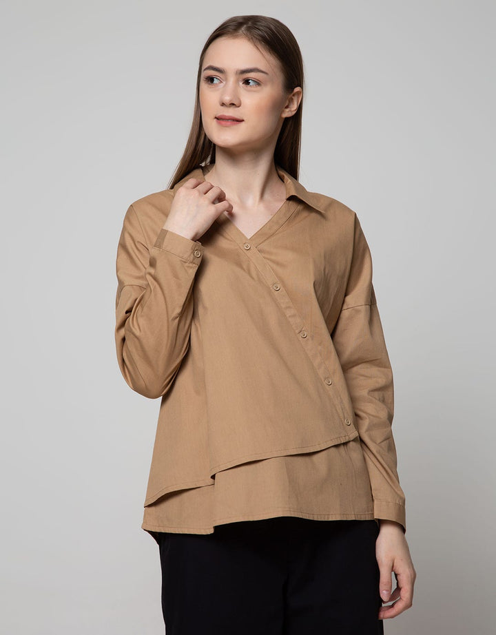 Details Long Sleeve Shirt Assym Large Collar